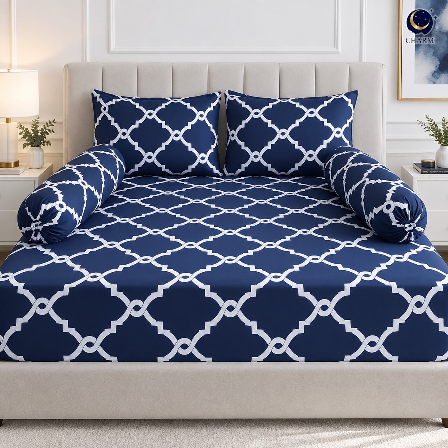 ชุดผ้าปูที่นอน 6ฟุต 5 ชิ้น CHARM รุ่น คลาสสิค NAVY MIRAGE ไม่รวมผ้านวม สี คลาสสิค MIRAGE_0
